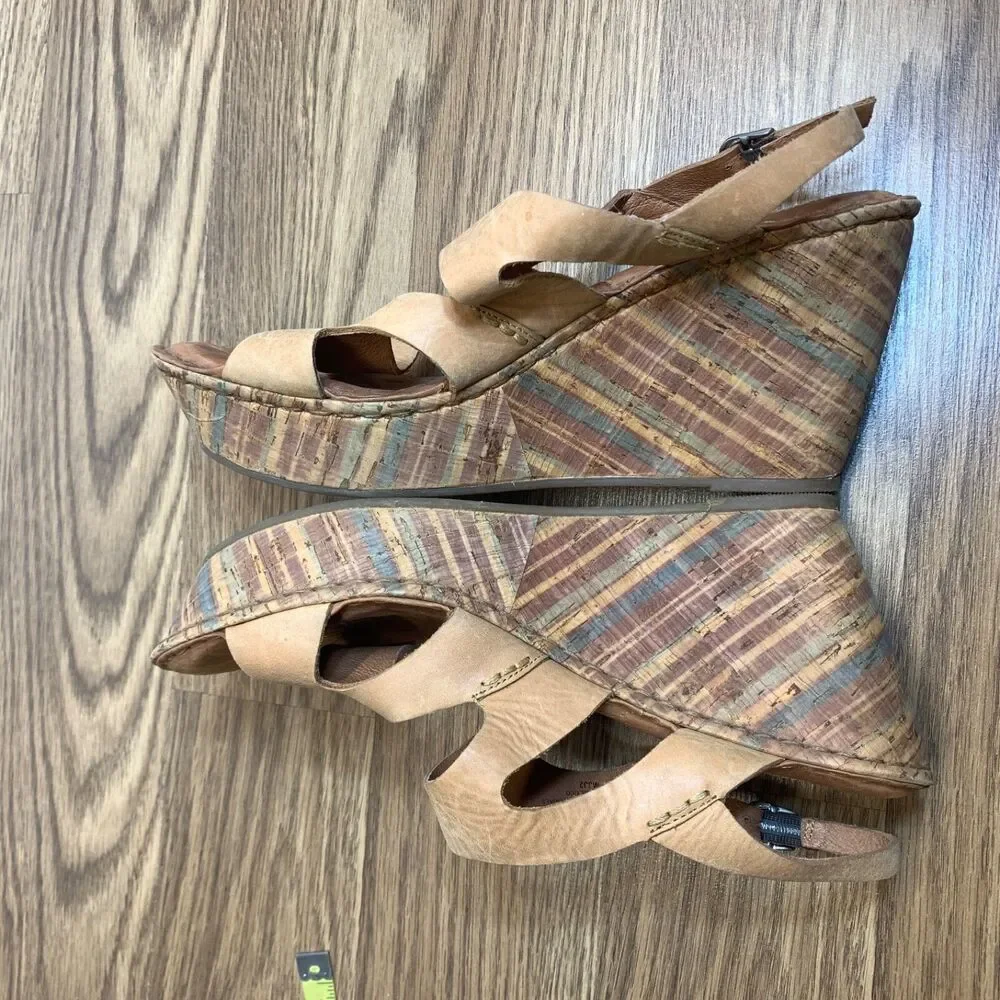 Born Multicolor‎ Cork Wedge Heel Leather Sandals - Size 11 EU 43